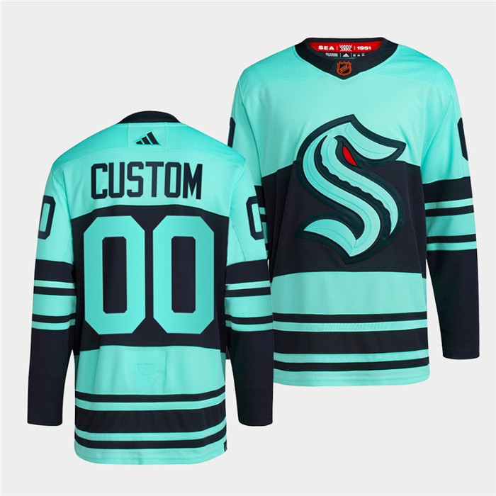 Men's Seattle Kraken Custom Ice Blue 2022-23 Reverse Retro Stitched Jersey - Click Image to Close